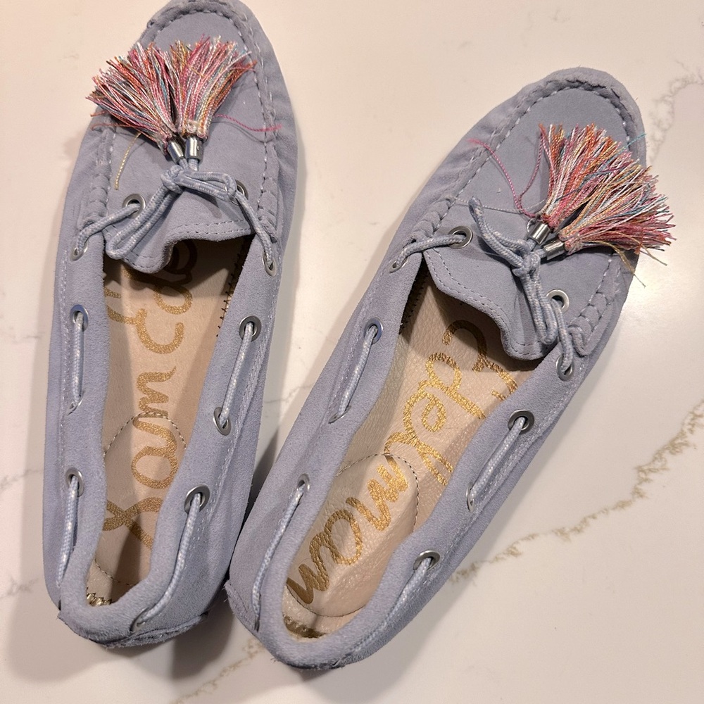Sam Edelman Dusty Blue Suede Fantine Tassel Moccasin Flats Size 6.5